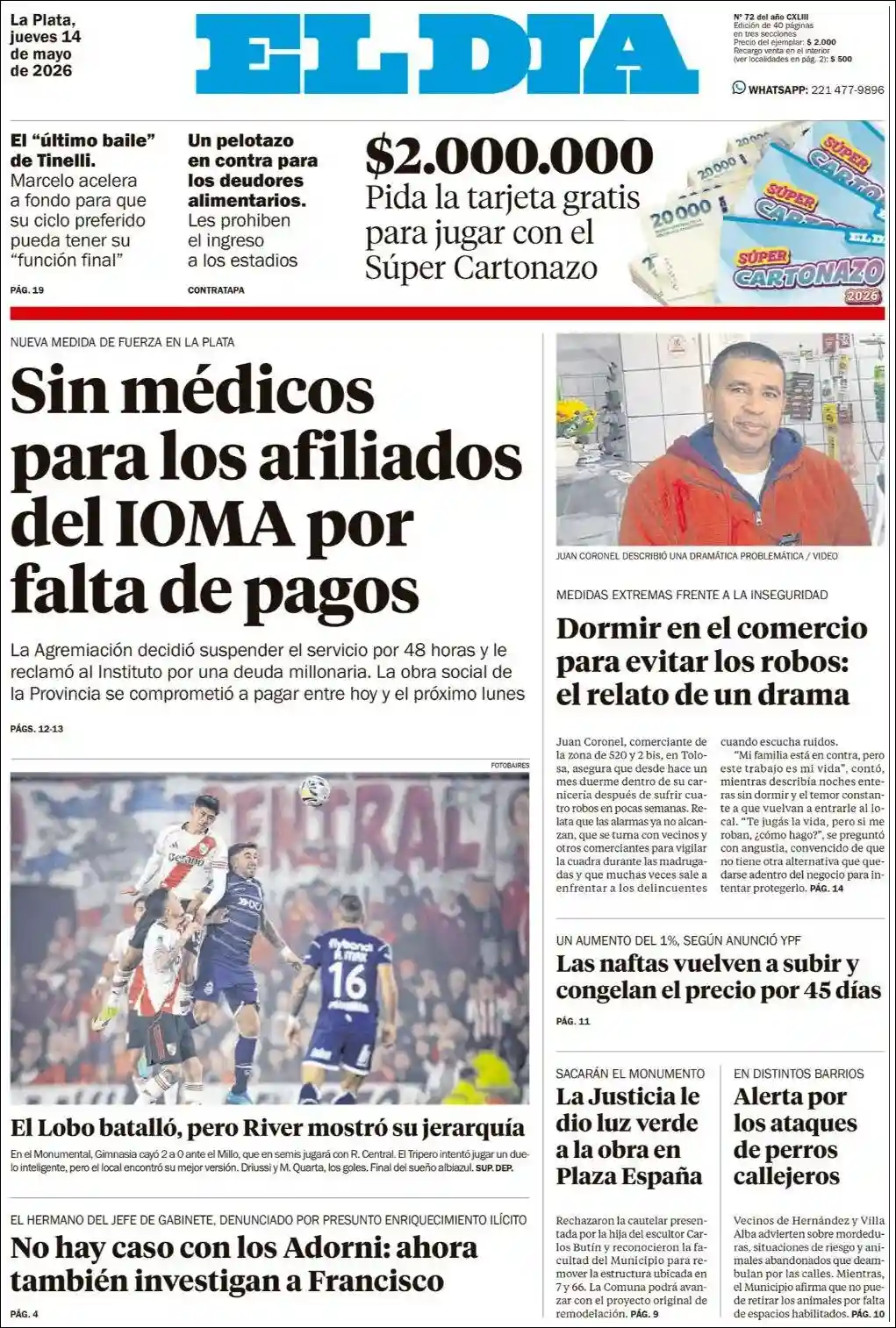 Estudios Max | La Región Noticias - Tapa del diario El Dia
